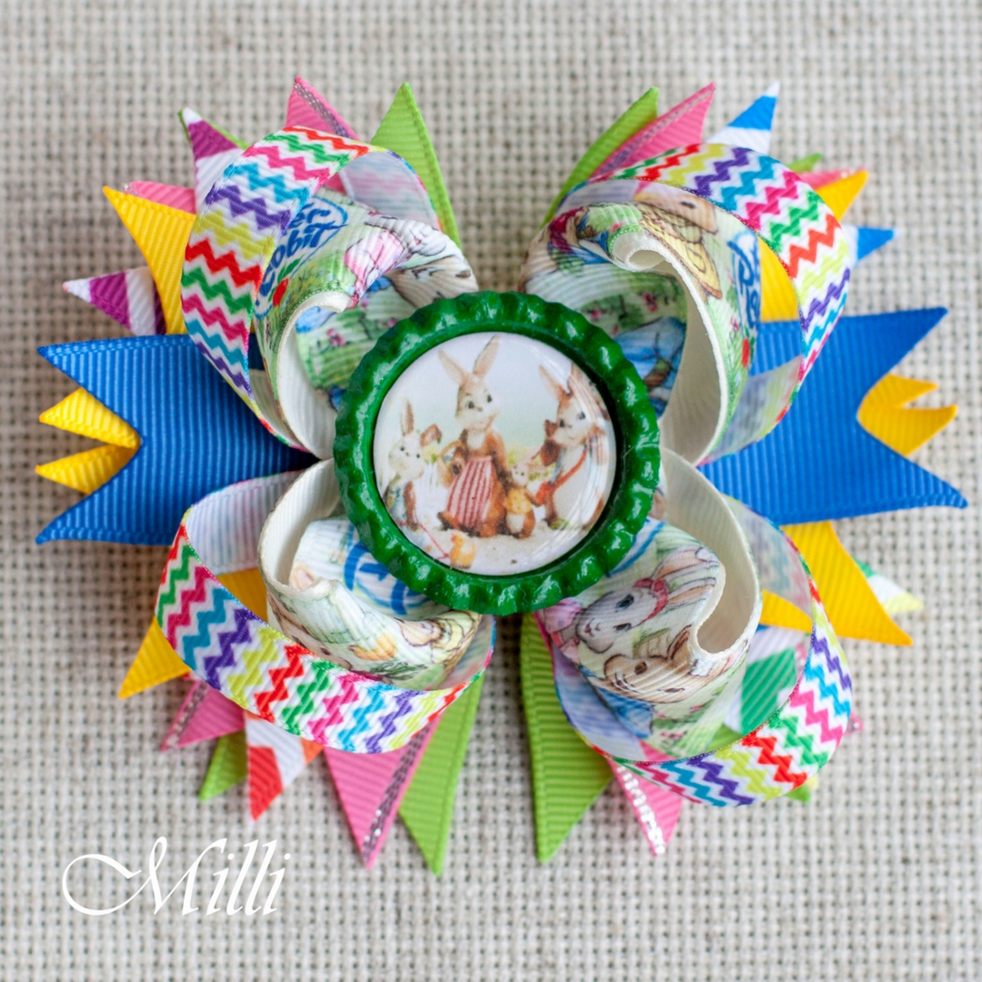 #104 Big hair bow clip Fairy Rabbits by MilliCrafts.com - 1pcs available