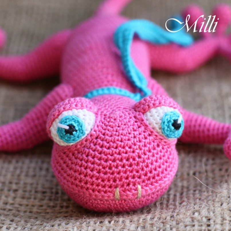 Handmade Baby toy Gecko Pink by MilliCrafts.comHandmade Baby toy Gecko Pink by MilliCrafts.com