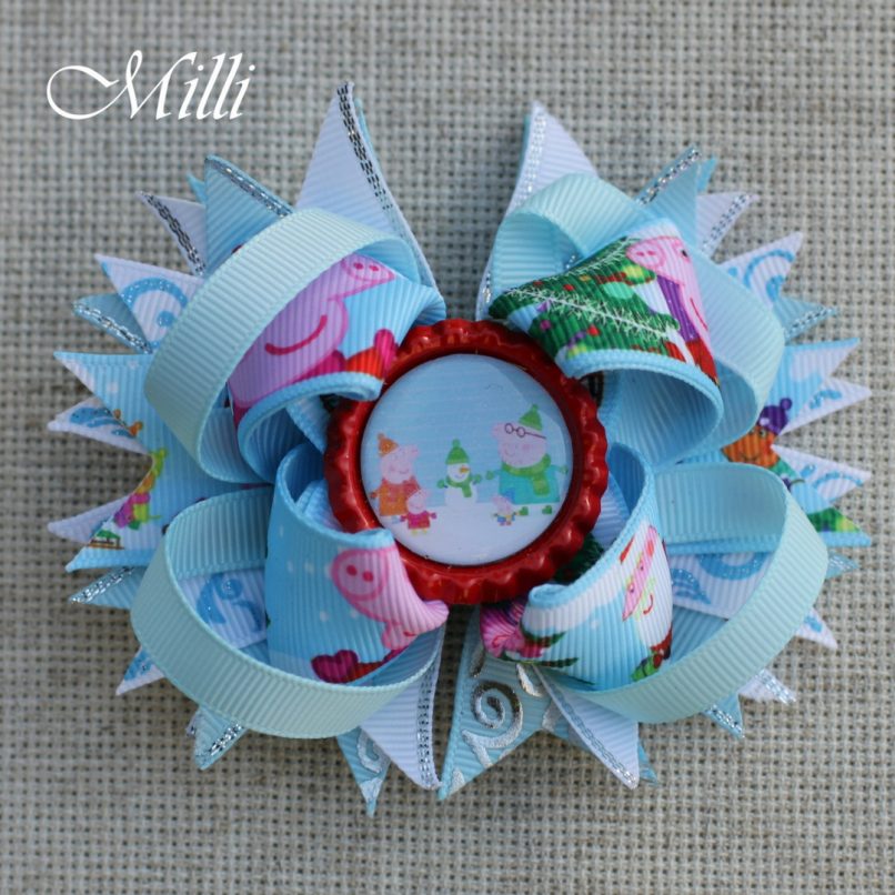#108 Big hair bow Peppa Pig by MilliCrafts.com - 1pcs available