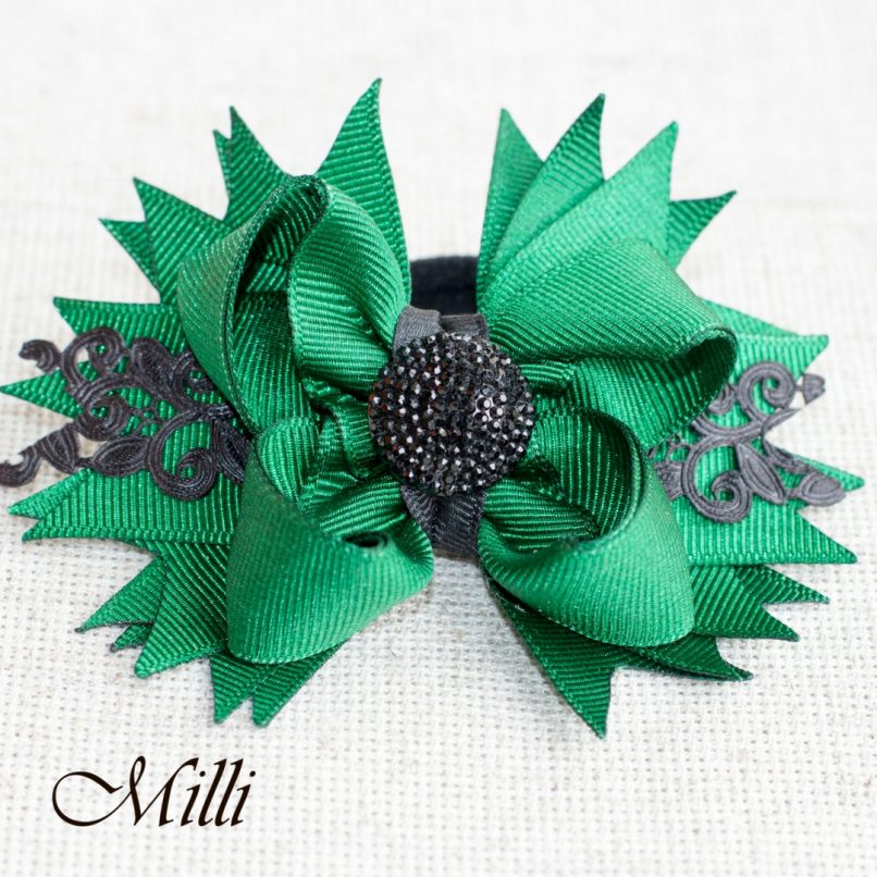 #102 Big hair bow clip Green lace by MilliCrafts.com - 1pcs available