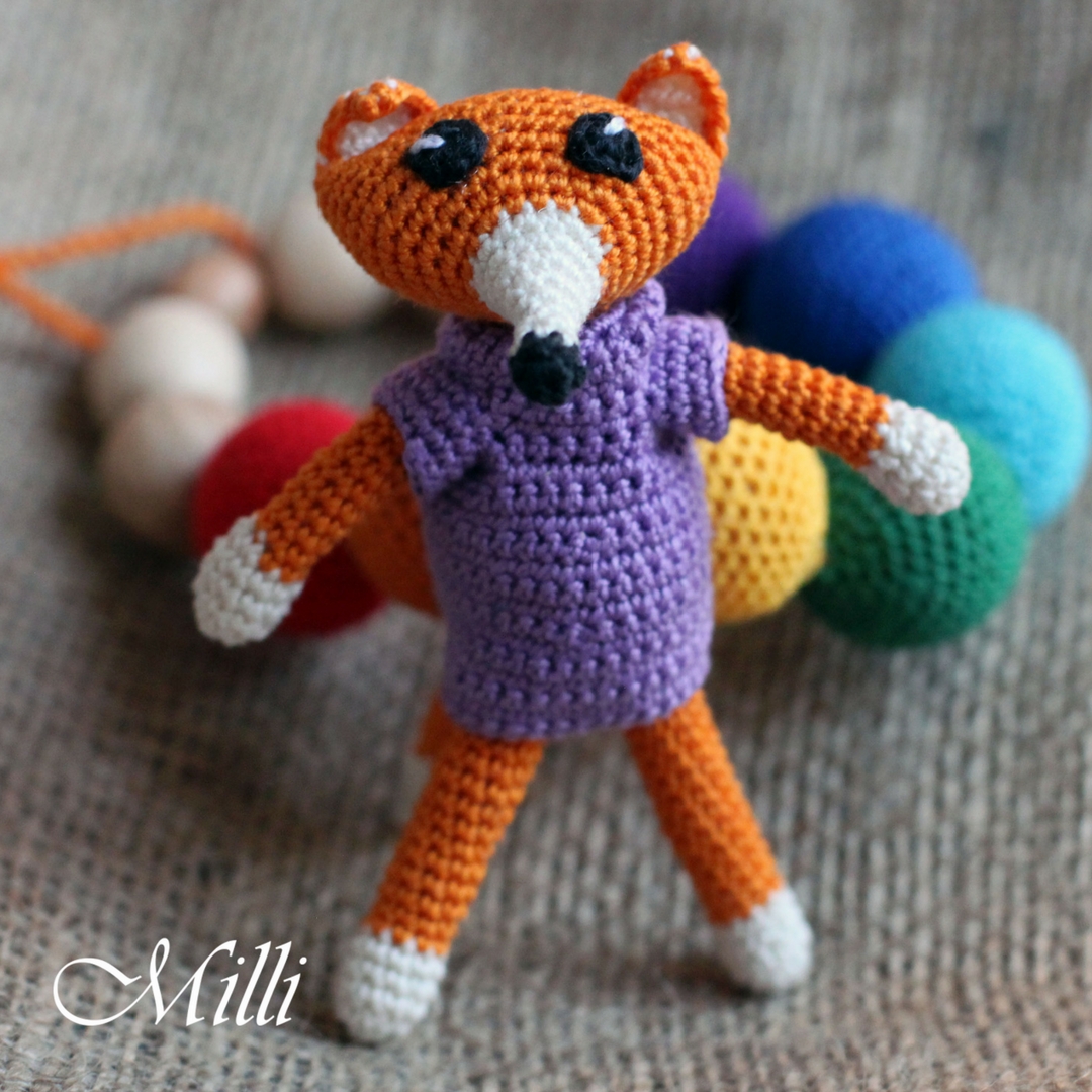 Crochet Handmade Teething / Nursing Fox Necklace by MilliCrafts.com