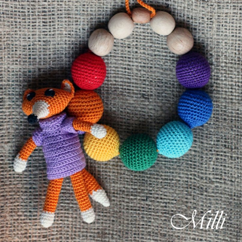 Crochet Handmade Teething / Nursing Necklace with a Fox by MilliCrafts.com