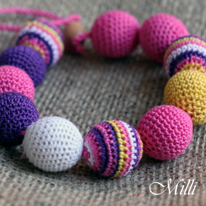 Mexico Inspired Teething / Nursing Necklace in Pink by MilliCrafts.com