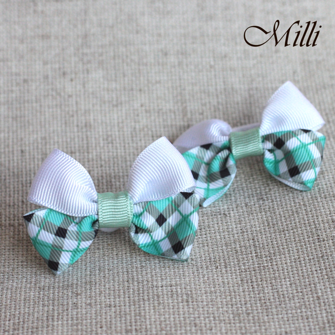 #8 Handmade hair bands/ scrunchies by Millicrafts.com - white and green cells- 2pcs available