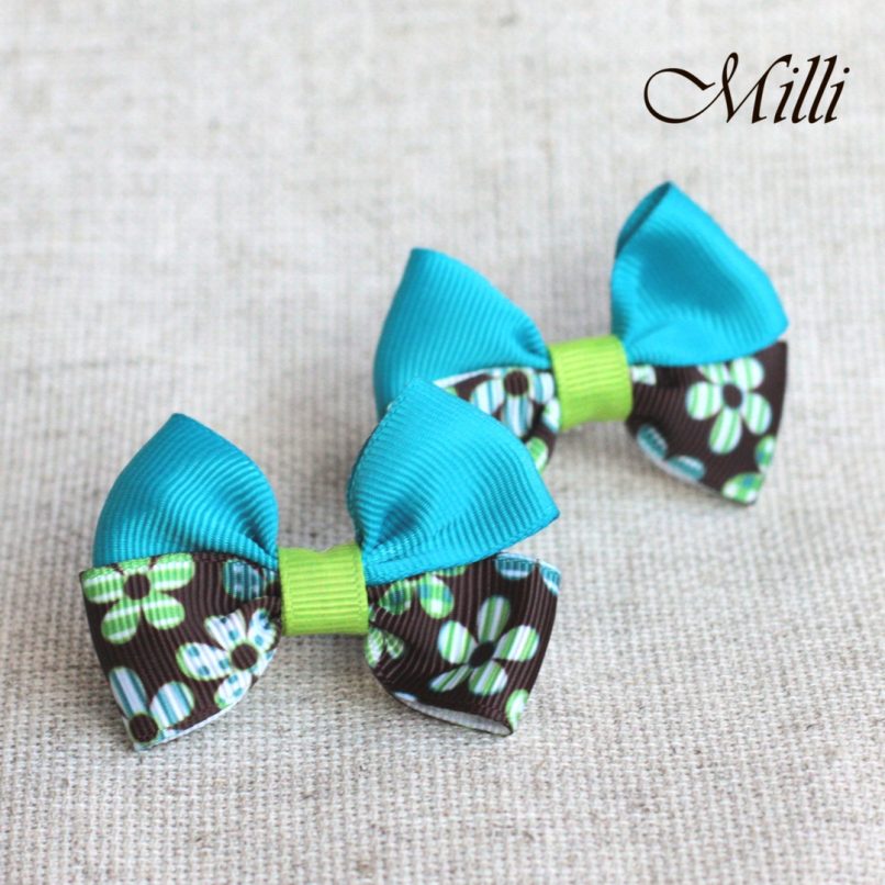#9 Handmade hair bands/ scrunchies by Millicrafts.com - aquamarine and brown flowers- 2pcs available