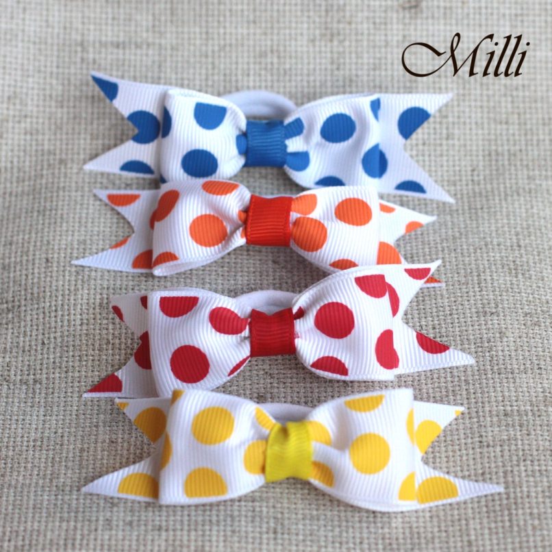 #13 Handmade hair bands/ scrunchies by Millicrafts.com - polka-dot yellow orange red blue- 5pcs available