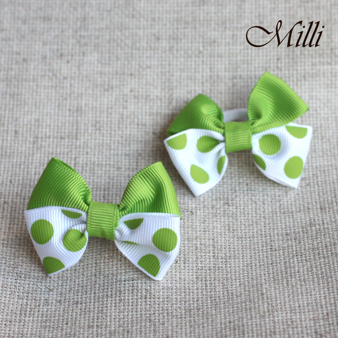 #12 Handmade hair bands/ scrunchies by Millicrafts.com - polka-dot green- 2pcs available