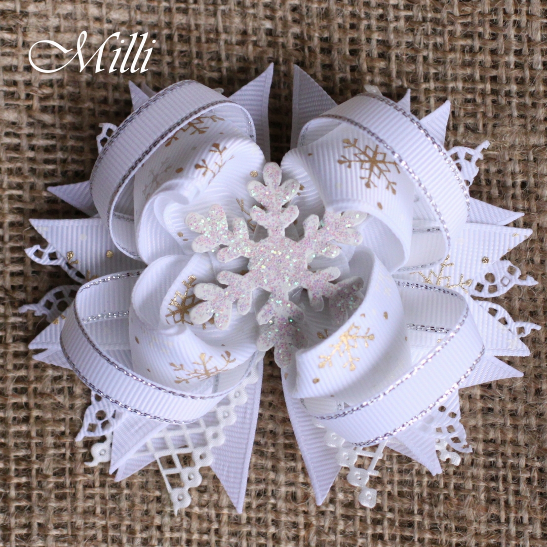 #206 Snowflake New Year hair accessories -hair bow by MilliCrafts.com - 2pcs available