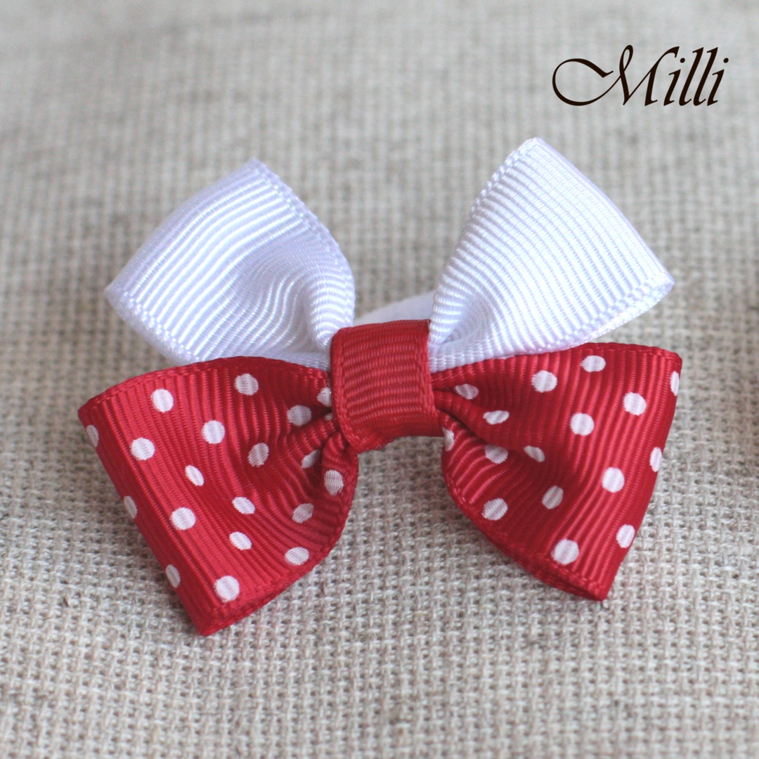 #1 Handmade hair bands/ scrunchies by Millicrafts.com - white and polka-dot red - 2pcs available