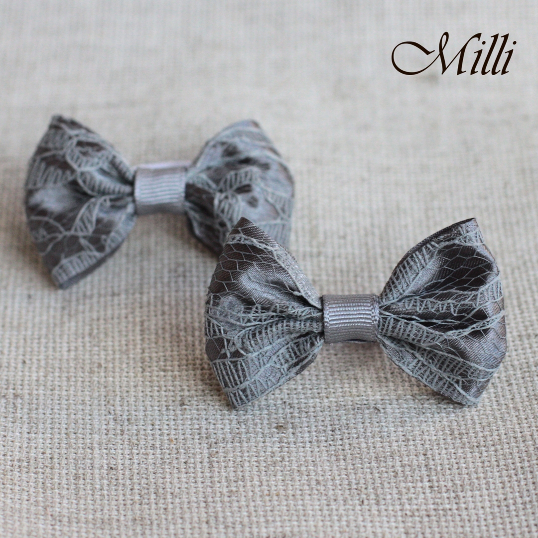 #14 Handmade hair bands/ scrunchies by Millicrafts.com - grey lace- 2pcs available