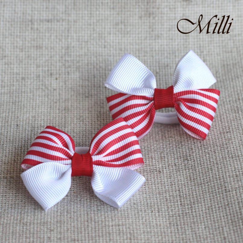 #2 Handmade hair bands/ scrunchies by Millicrafts.com - white and red stripes - 2pcs available