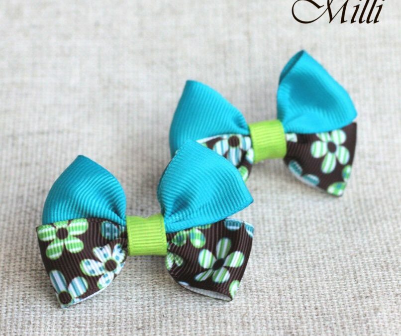 #9 Handmade hair bands/ scrunchies by Millicrafts.com – aquamarine and brown flowers- 2pcs available