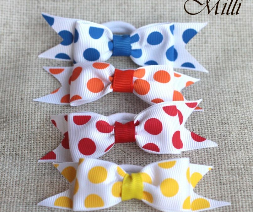 #13 Handmade hair bands/ scrunchies by Millicrafts.com – polka-dot yellow orange red blue- 5pcs available
