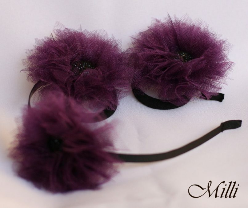 Violet flower hair band and ponytail holders by MilliCrafts