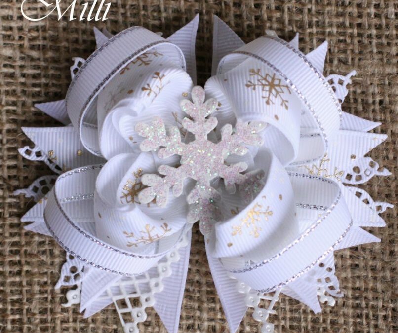 #206 Snowflake New Year hair accessories  -hair bow by MilliCrafts.com – 2pcs available