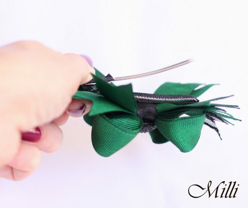 #102 Big hair bow clip Green lace by MilliCrafts.com – 1pcs available