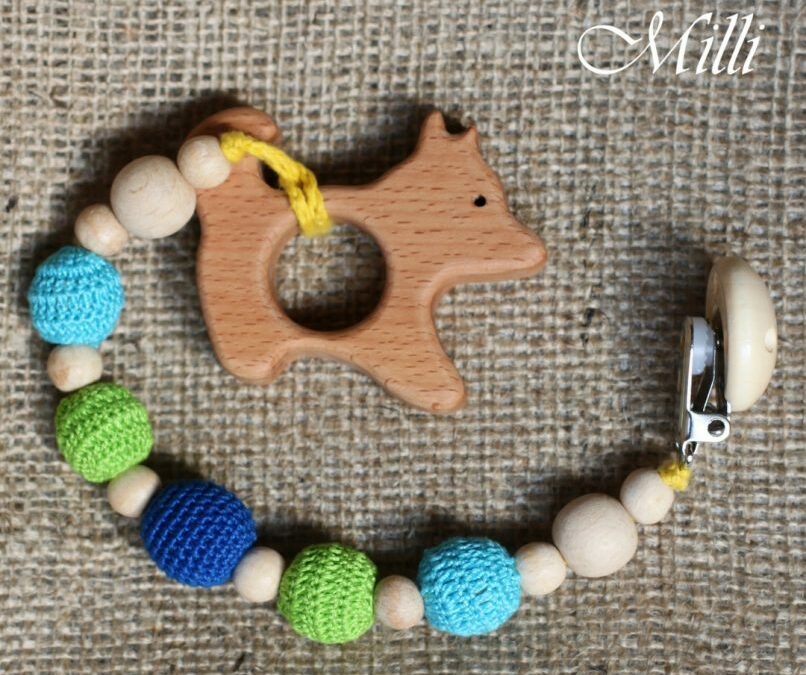 MilliCrafts.com Teether with a clip Dog