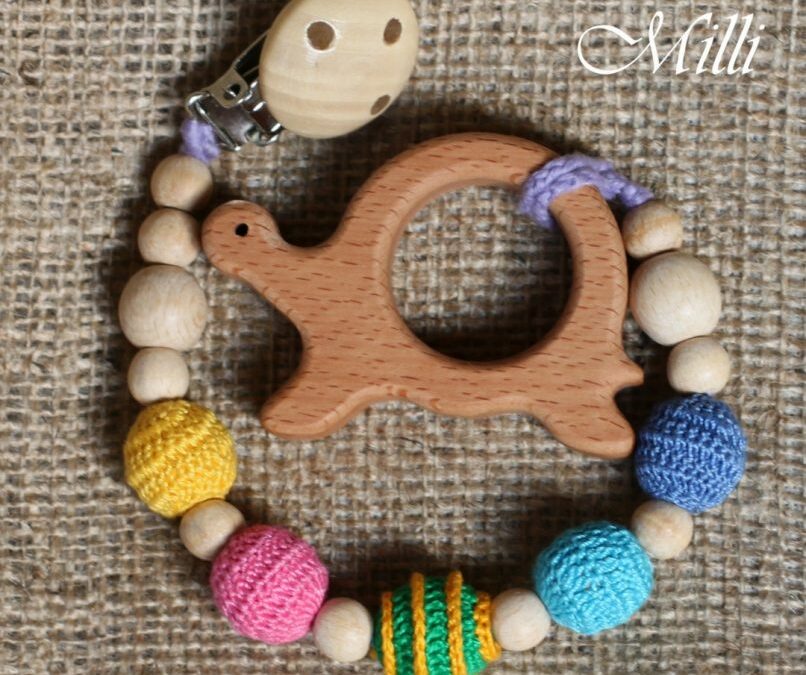 MilliCrafts.com Teether with a clip Turtle